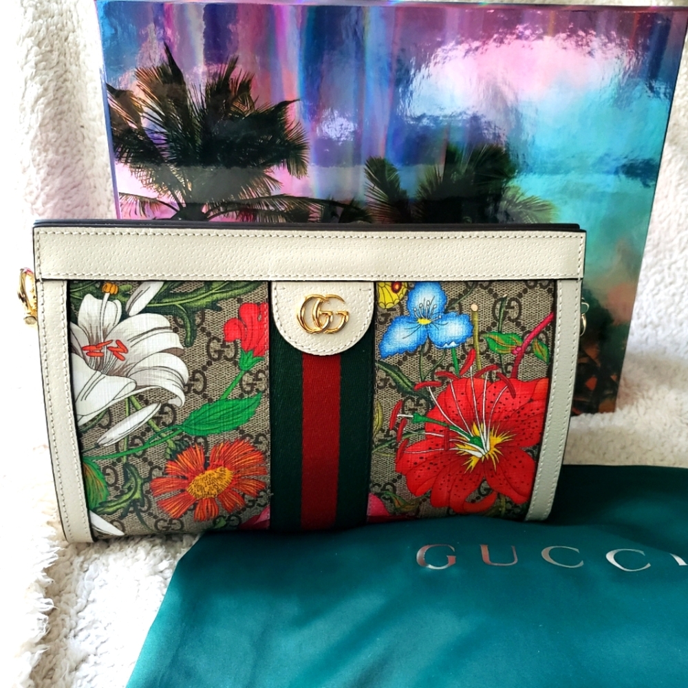 Sold‼ GUCCI GG Supreme Monogram Flora Web Small Ophidia Chain Shoulder Bag 